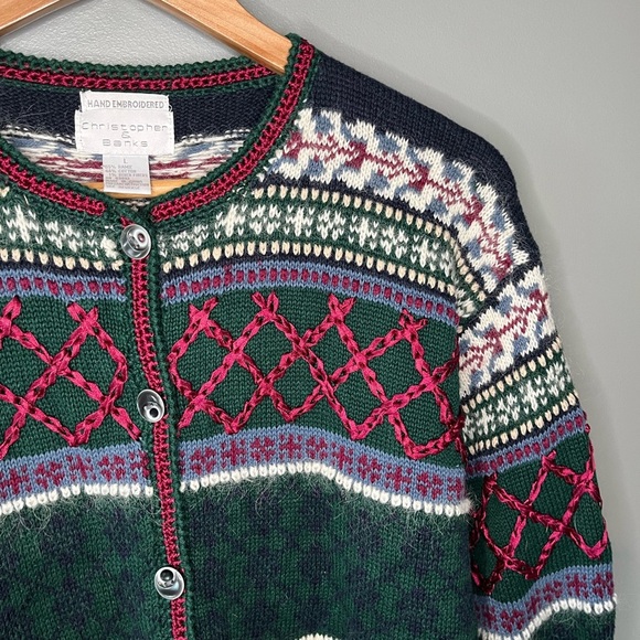 Christopher & Banks x Vintage Hand Embroidered Holiday Cardigan - Picture 5 of 11